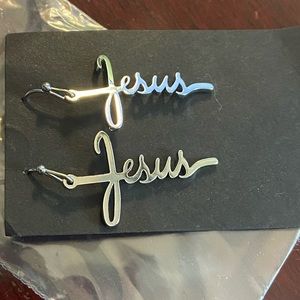 Jesus earrings. Silver tone, hypoallergenic hooks, lead and nickel free. New